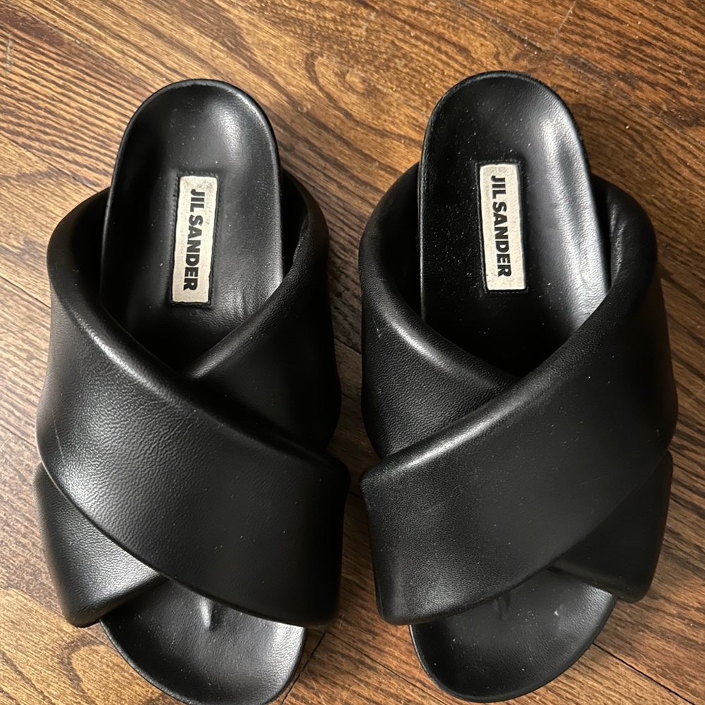 Jil Sander Black Leather Crisscross Slide Sandals - Picture 2 of 7